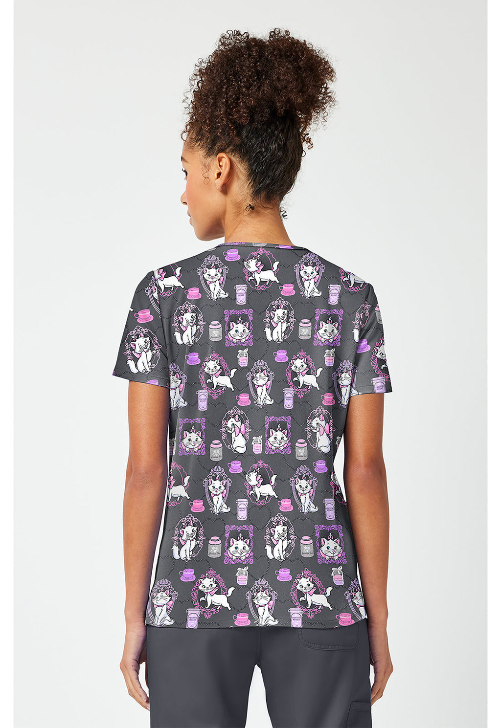 Licensed TF796 Print V-Neck Top Cafe Cat