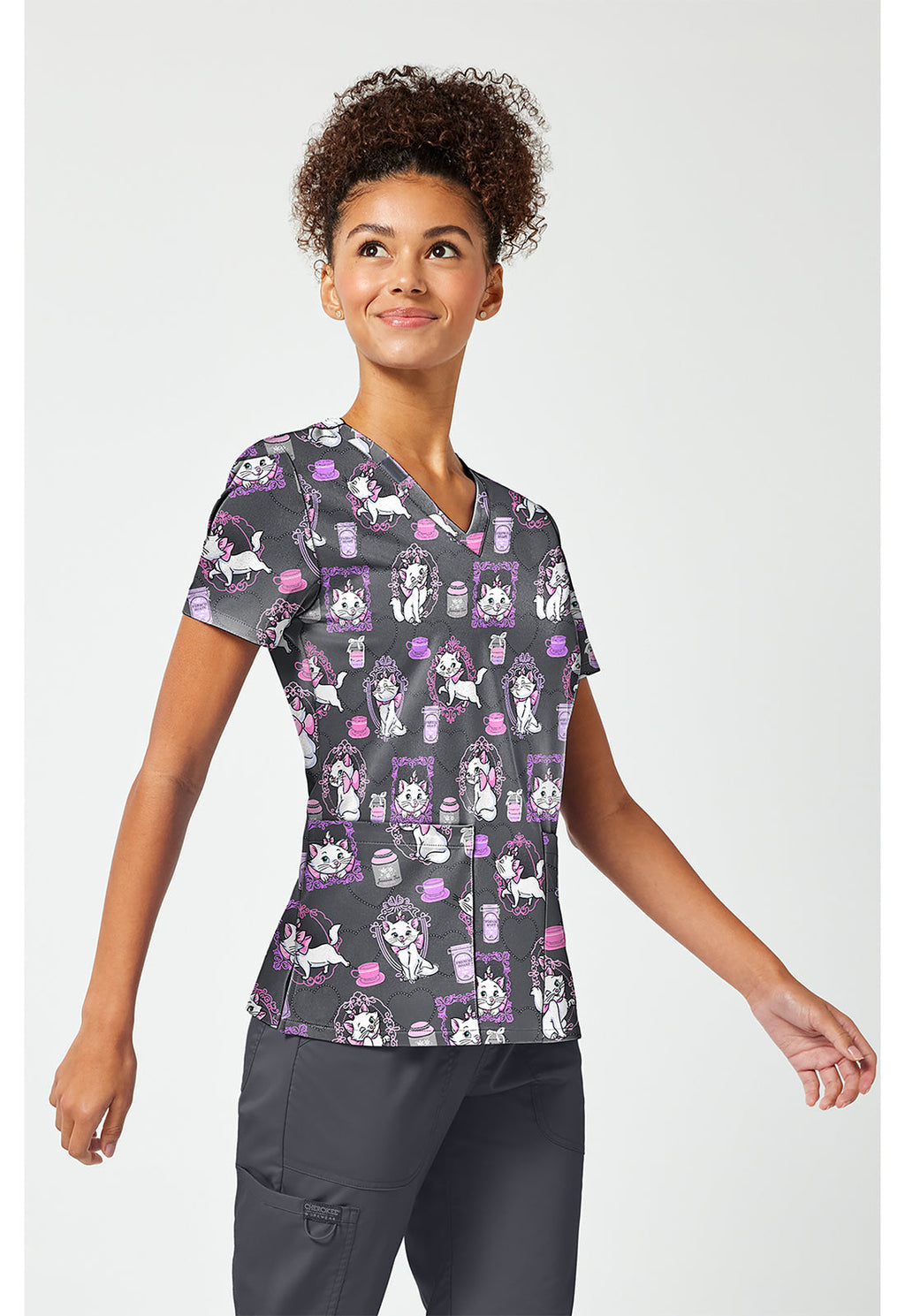Licensed TF796 Print V-Neck Top Cafe Cat