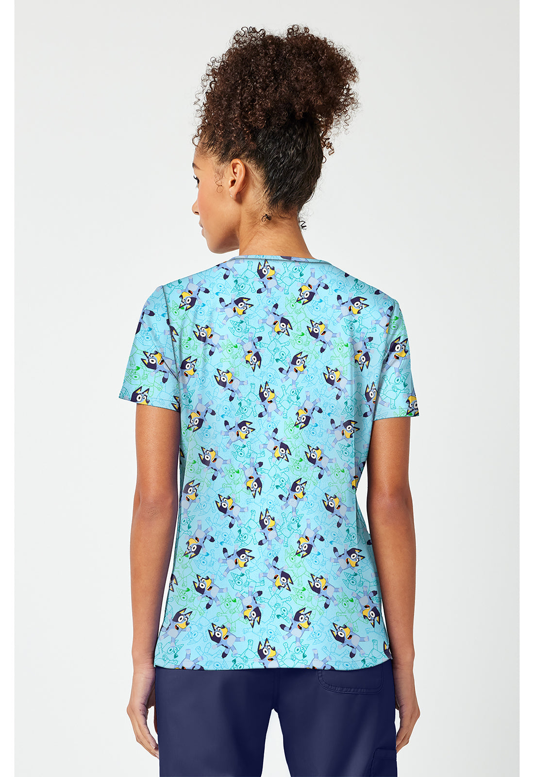 Tooniforms TF796 Women's Print V-Neck Scrub Top Bluey Zone