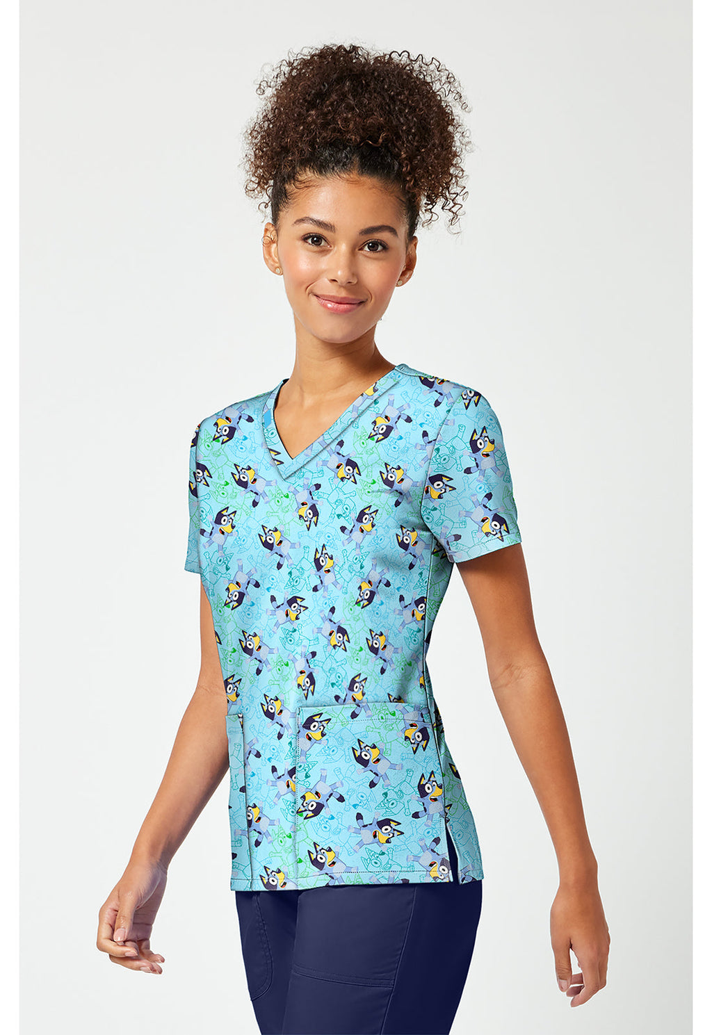 Tooniforms TF796 Women's Print V-Neck Scrub Top Bluey Zone