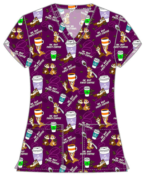 Tooniforms TF796 Print V-Neck Top But Coffee First