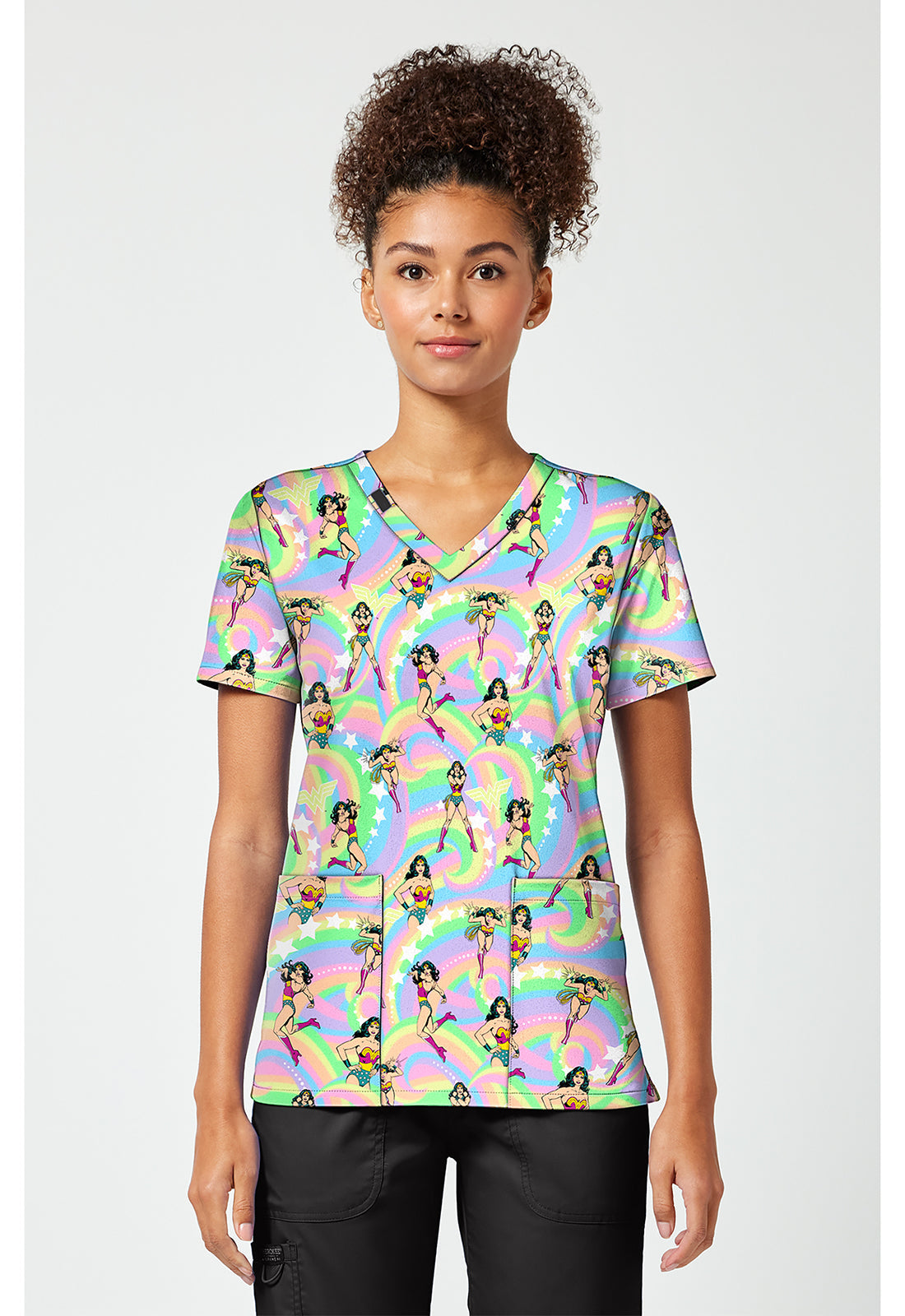 Tooniforms TF796 Women's Print V-Neck Scrub Top Realm Of Heroes