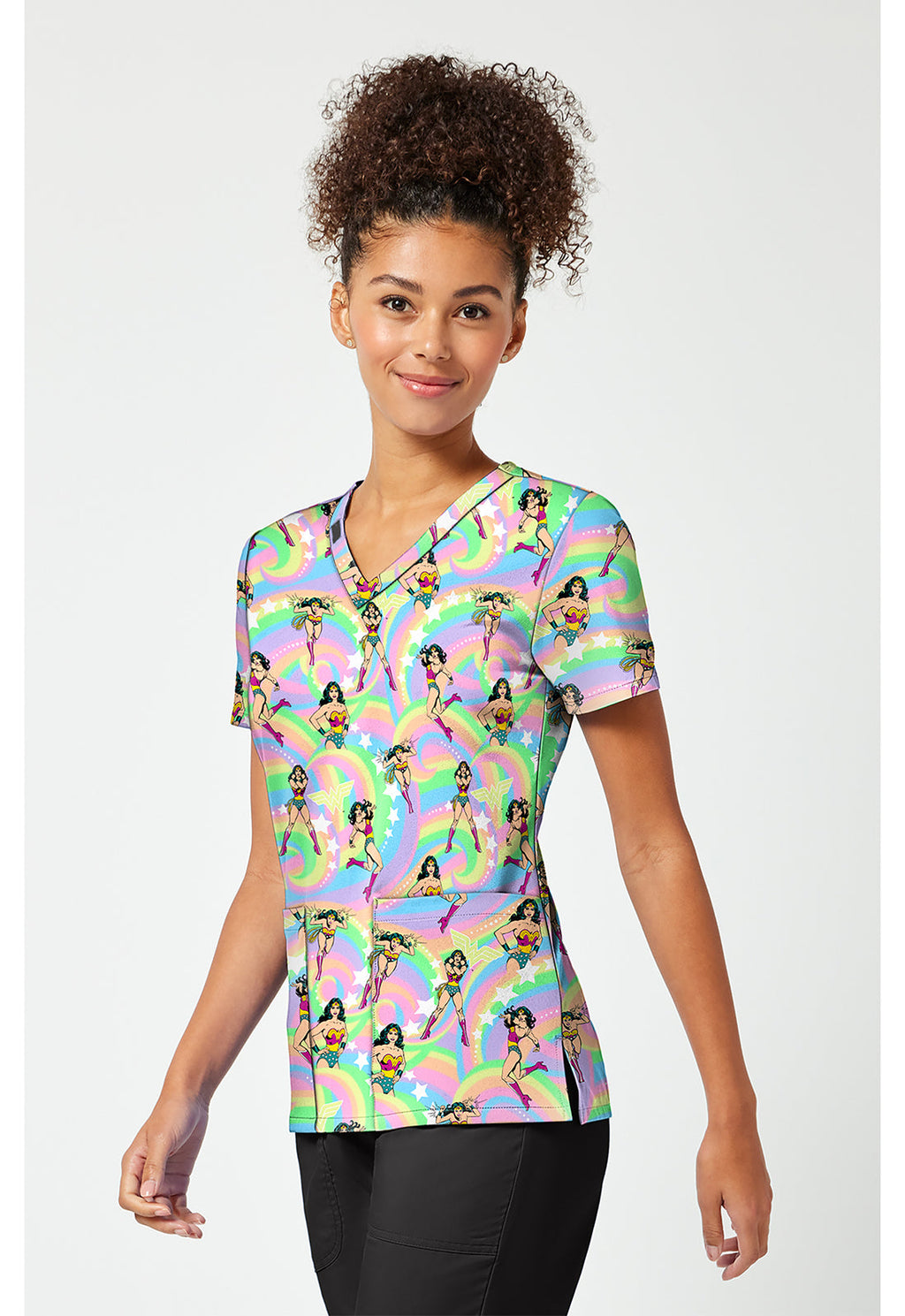 Tooniforms TF796 Women's Print V-Neck Scrub Top Realm Of Heroes