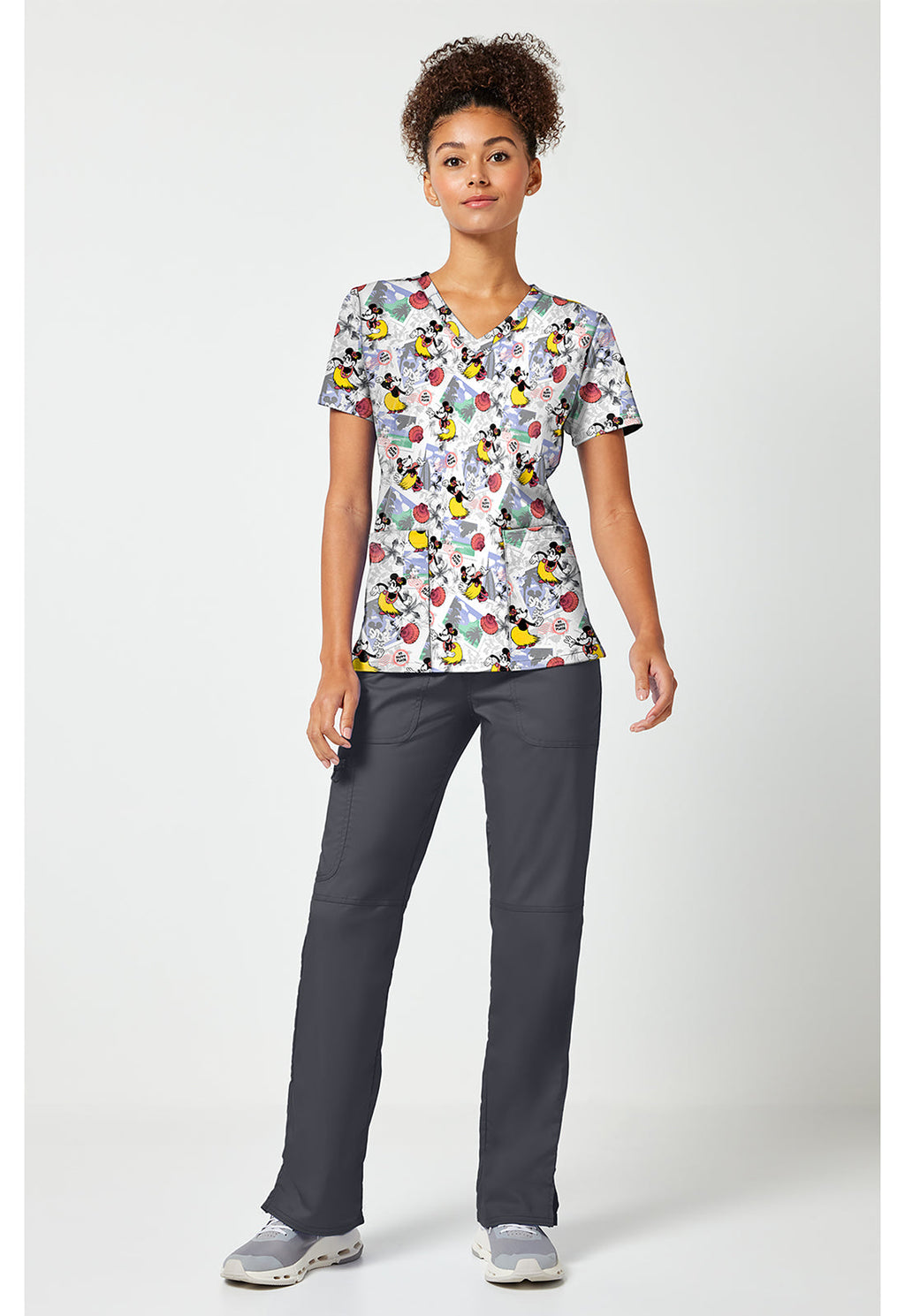 Tooniforms TF796 Women's Print V-Neck Scrub Top Minnie Happy Place
