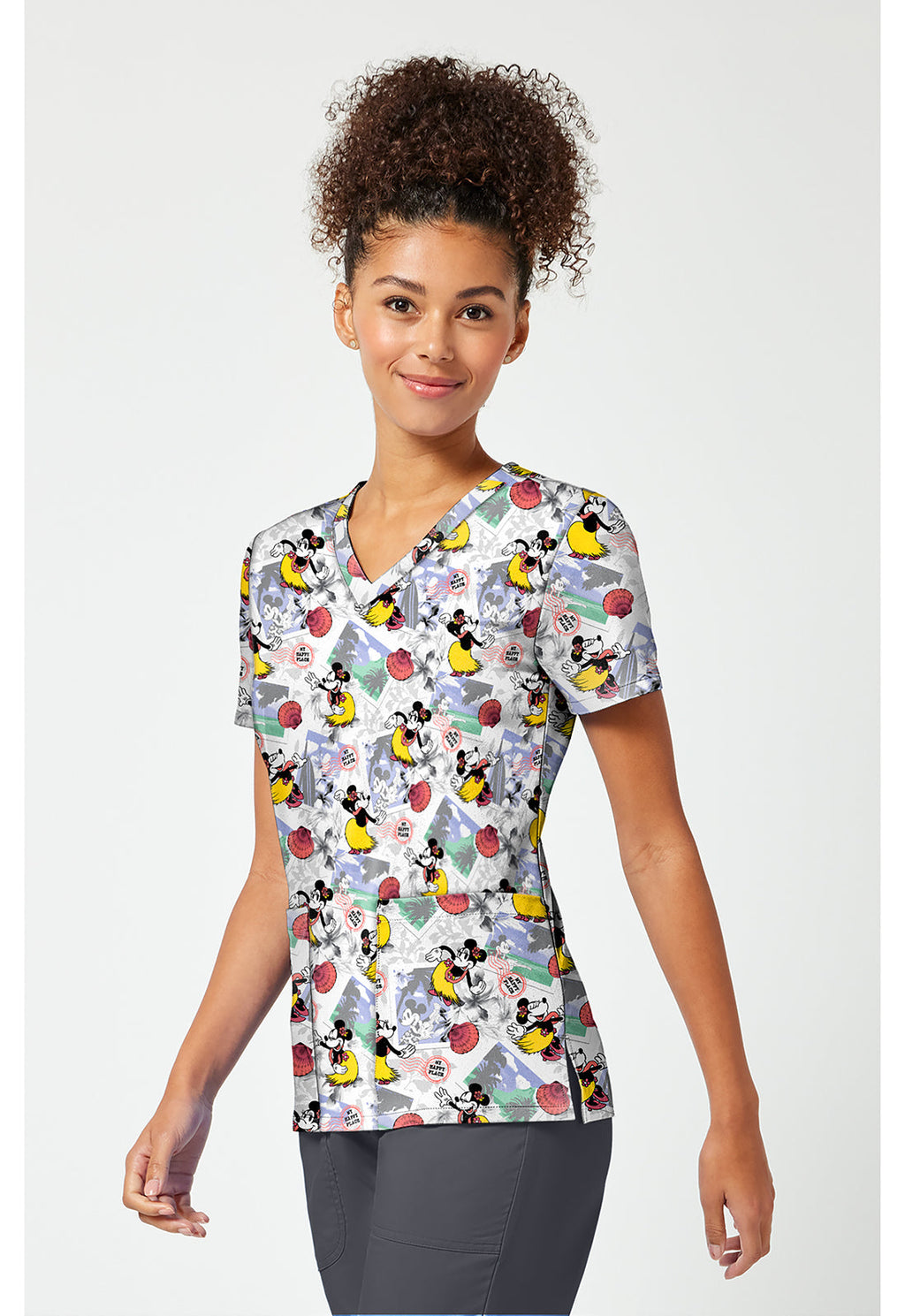 Tooniforms TF796 Women's Print V-Neck Scrub Top Minnie Happy Place