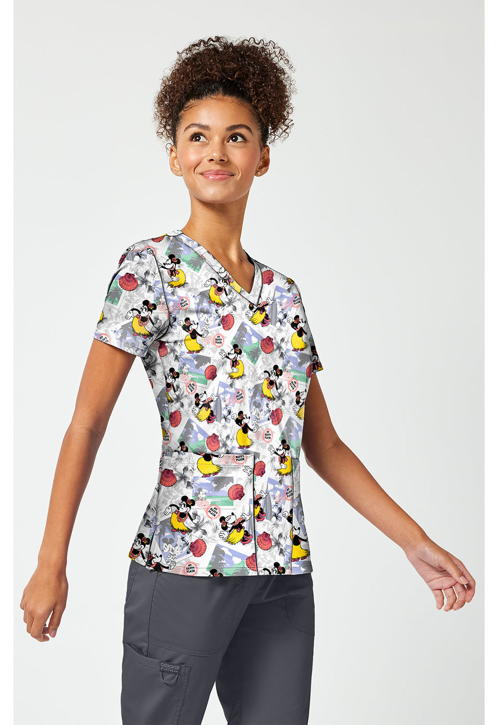 Tooniforms TF796 Women's Print V-Neck Scrub Top Minnie Happy Place