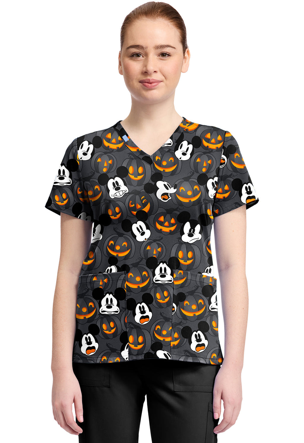 Tooniforms TF796 Print V-Neck Top Scaredy Pumpkin