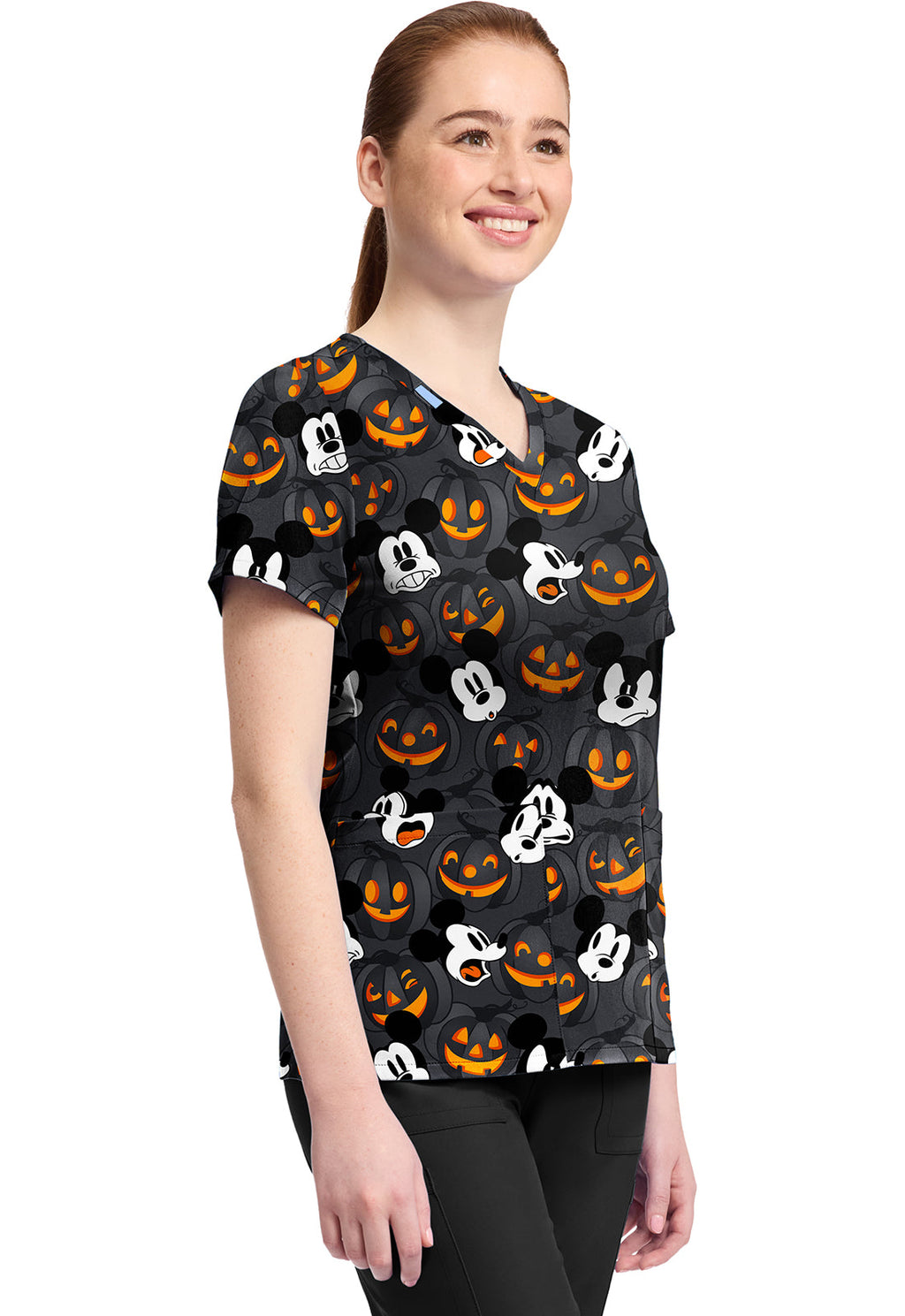 Tooniforms TF796 Print V-Neck Top Scaredy Pumpkin