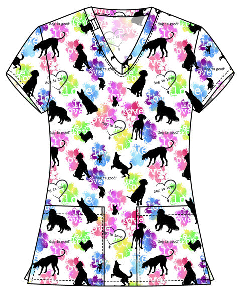 Tooniforms TF796 Print V-Neck Top Dog Is Love