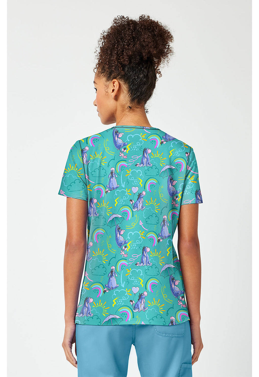 Tooniforms TF796 Women's Print V-Neck Scrub Top Eeyore Rain Or Shine