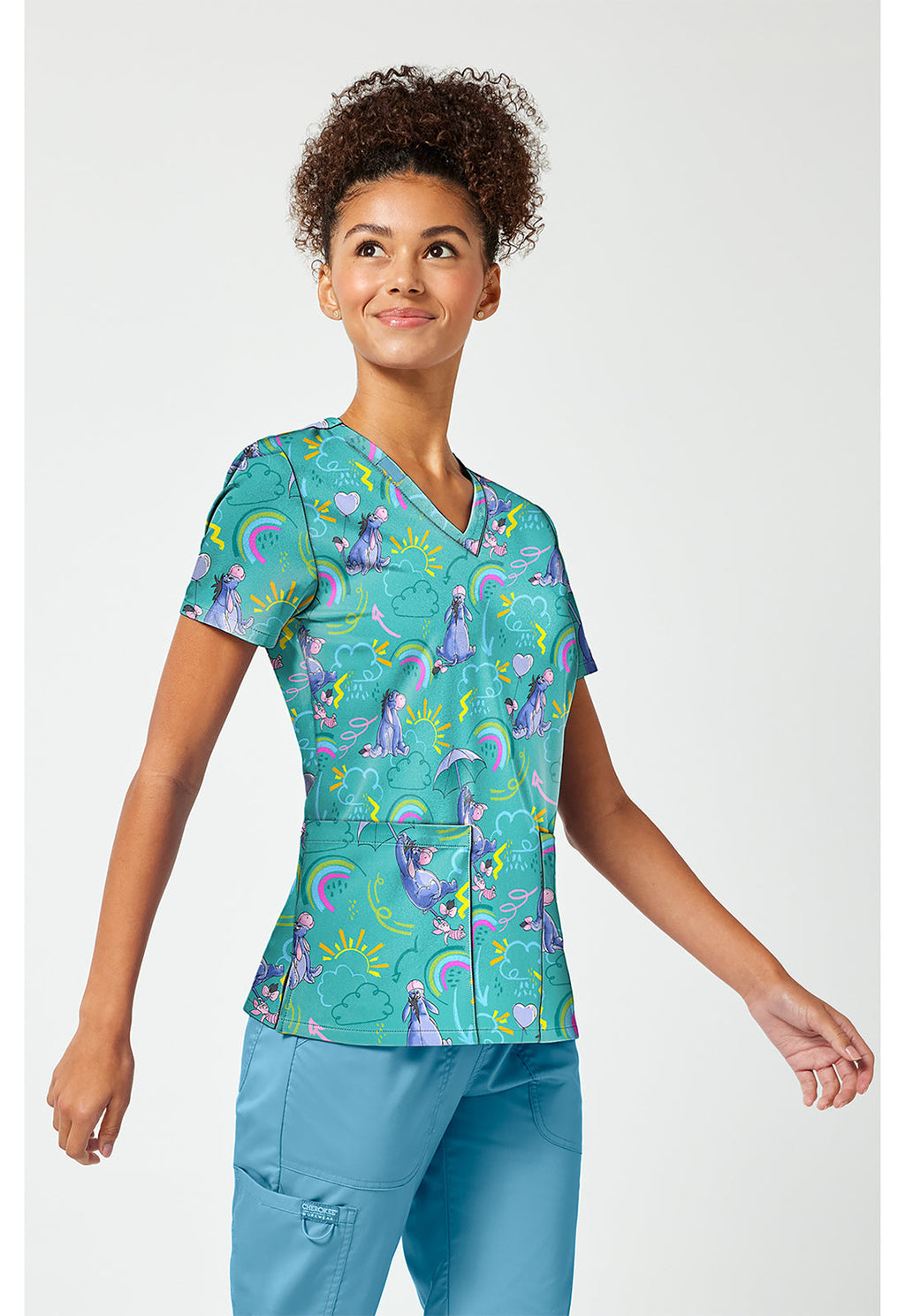 Tooniforms TF796 Women's Print V-Neck Scrub Top Eeyore Rain Or Shine