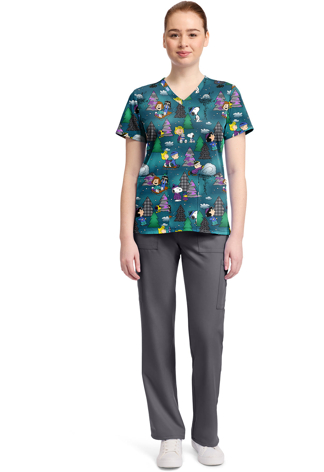 Tooniforms TF796 Print V-Neck Top Winter Forest