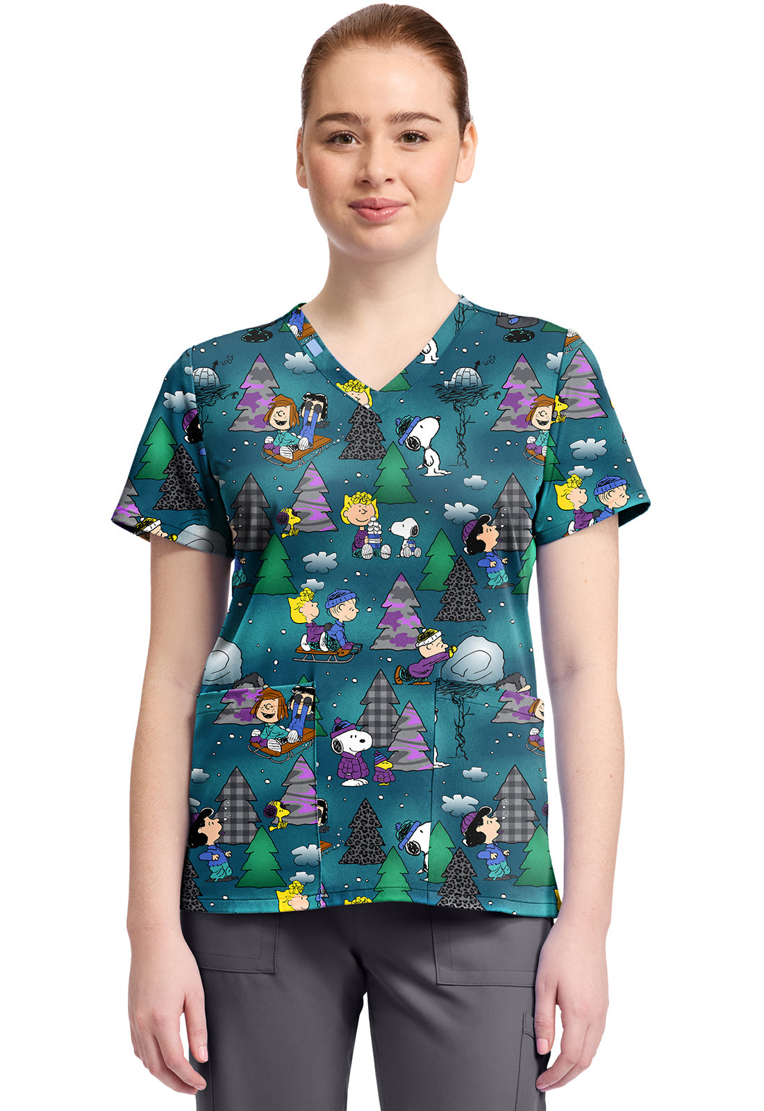 Tooniforms TF796 Print V-Neck Top Winter Forest