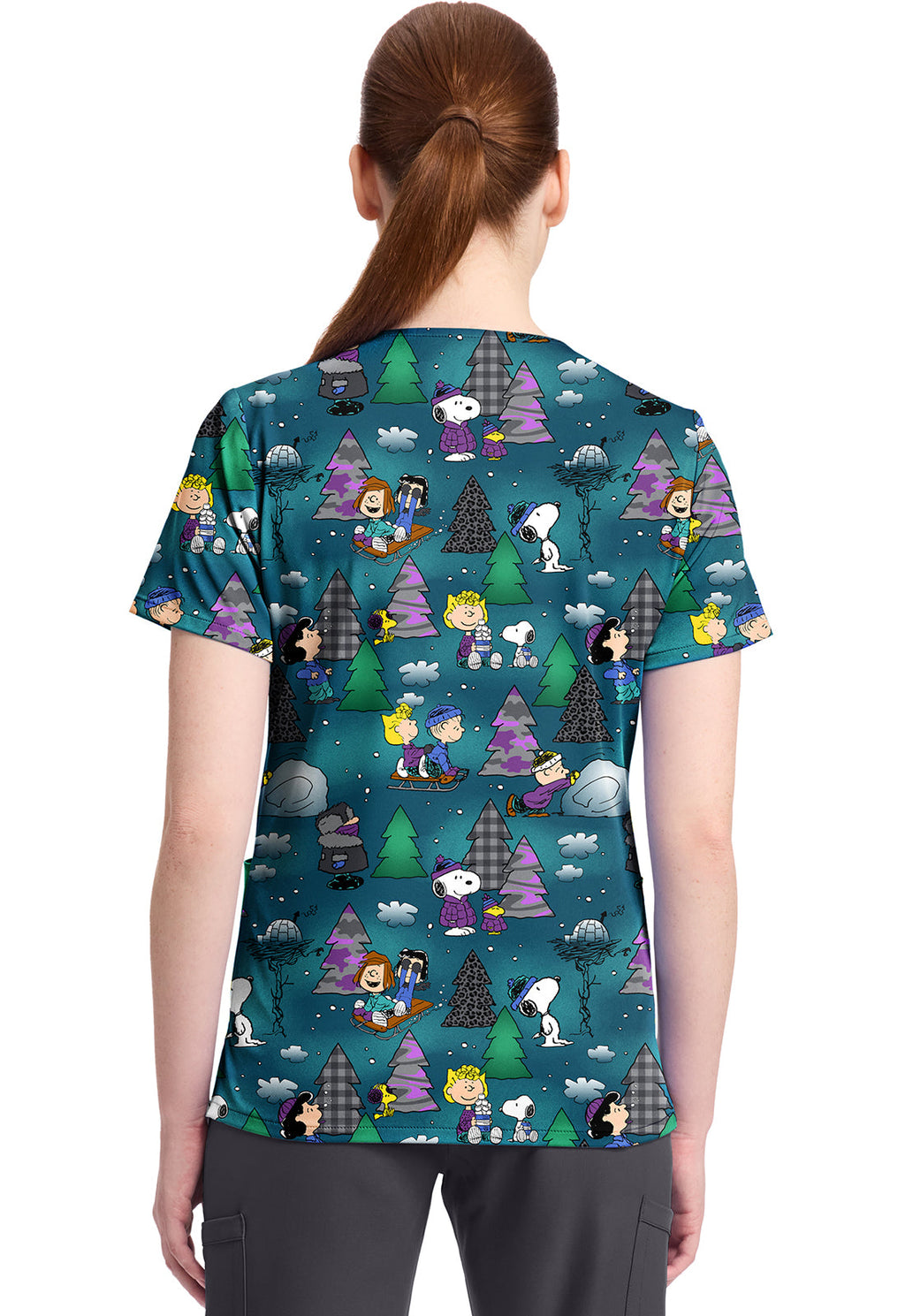Tooniforms TF796 Print V-Neck Top Winter Forest
