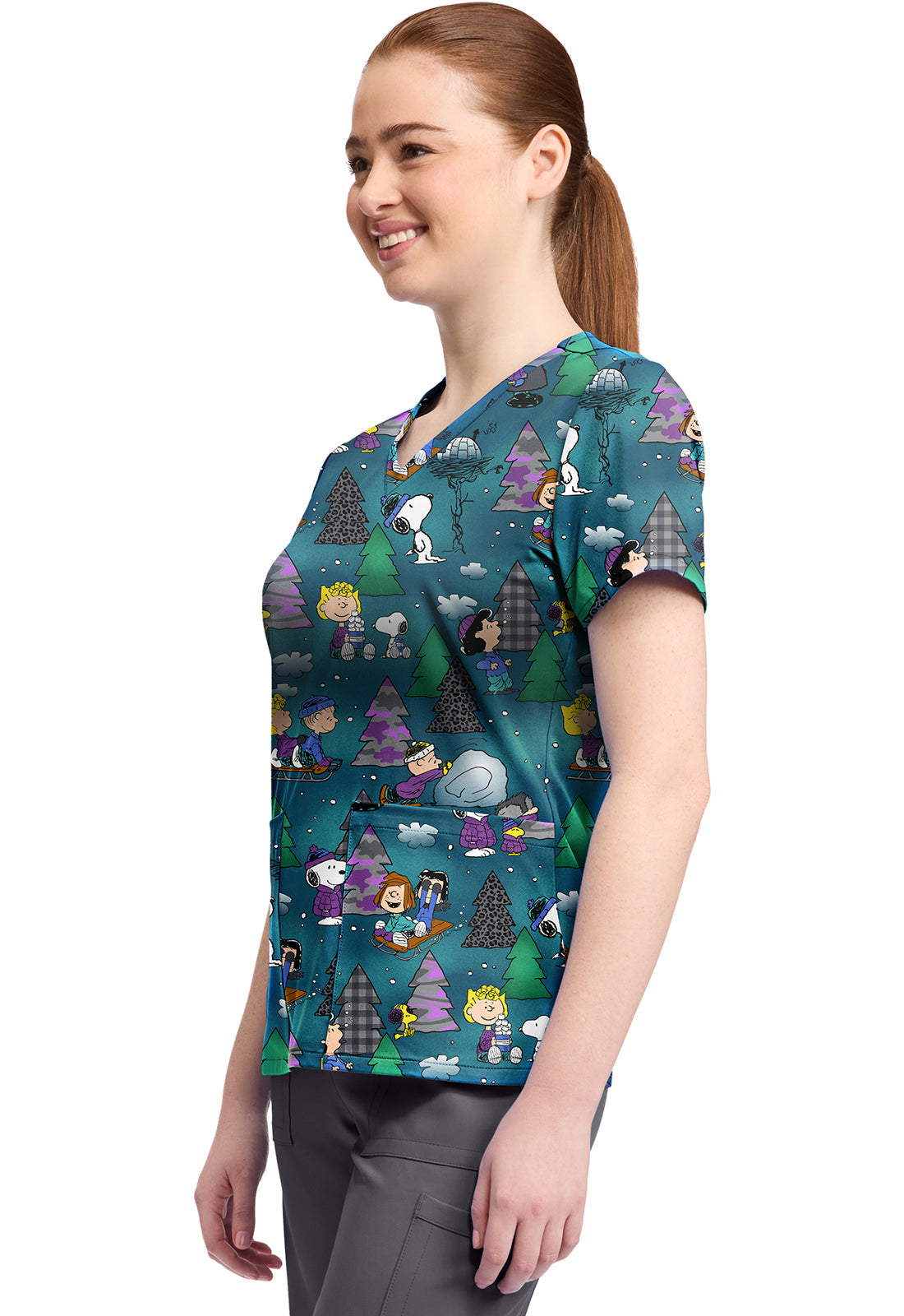 Tooniforms TF796 Print V-Neck Top Winter Forest