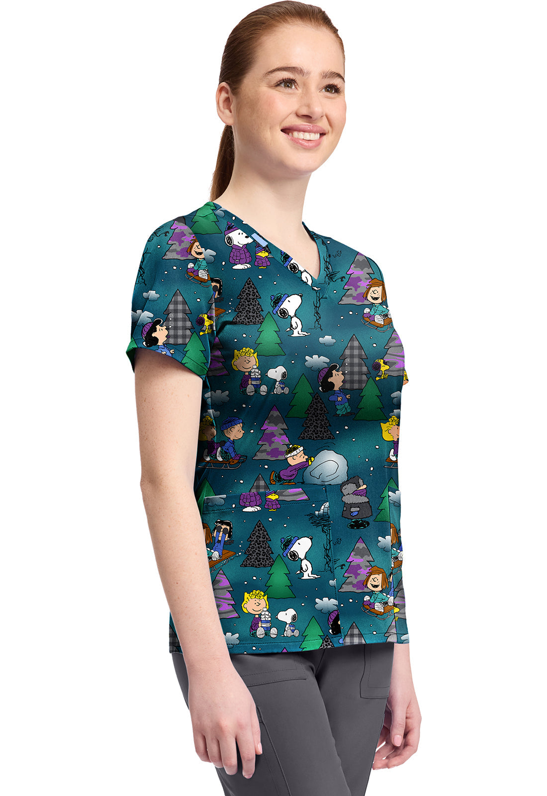 Tooniforms TF796 Print V-Neck Top Winter Forest