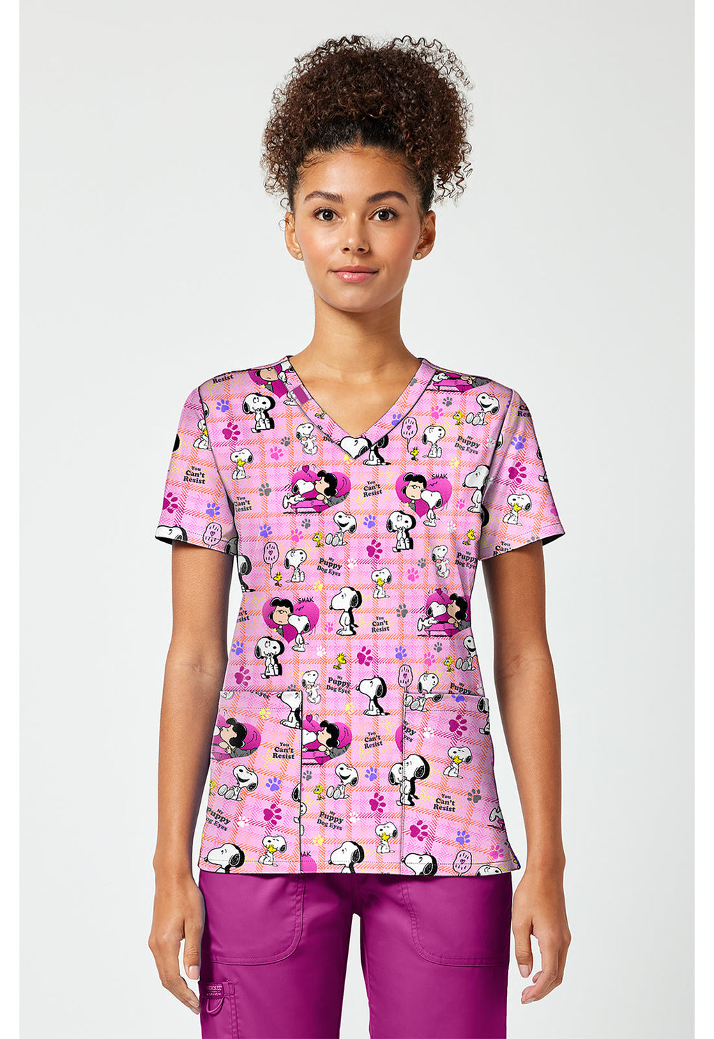 Tooniforms TF796 Women's Print V-Neck Scrub Top Snoopy Eyes