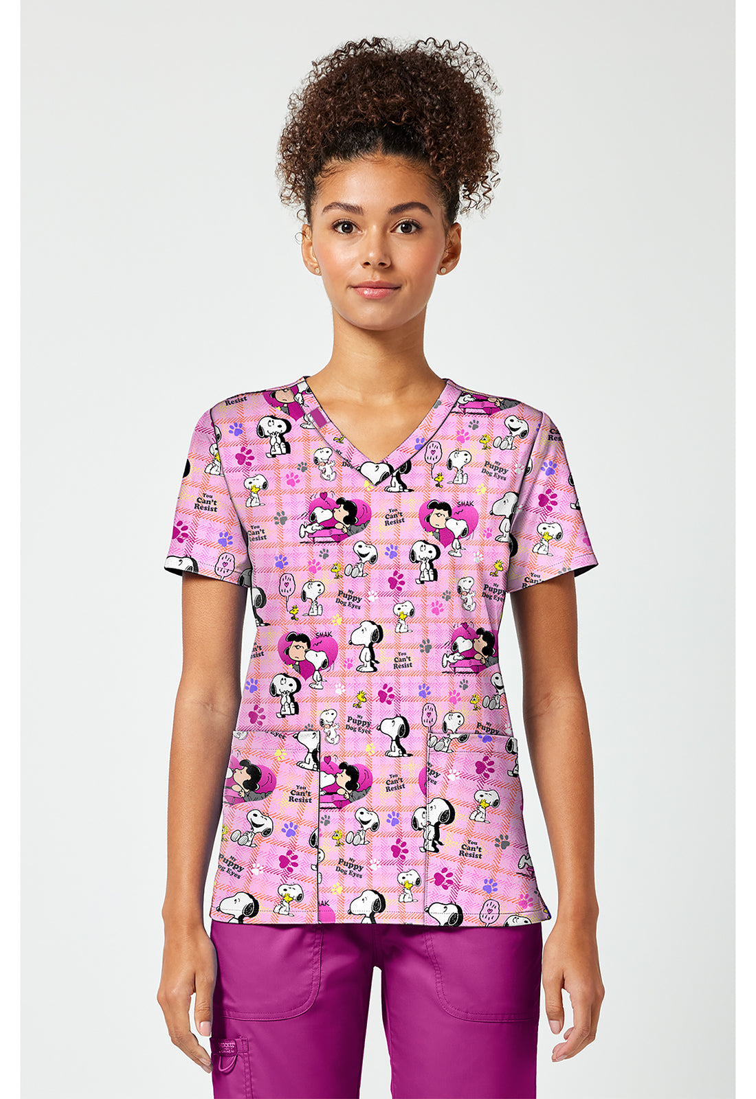 Tooniforms TF796 Women's Print V-Neck Scrub Top Snoopy Eyes