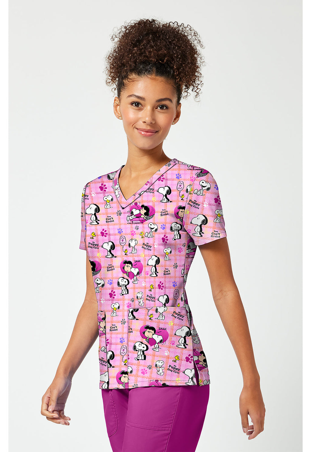 Tooniforms TF796 Women's Print V-Neck Scrub Top Snoopy Eyes