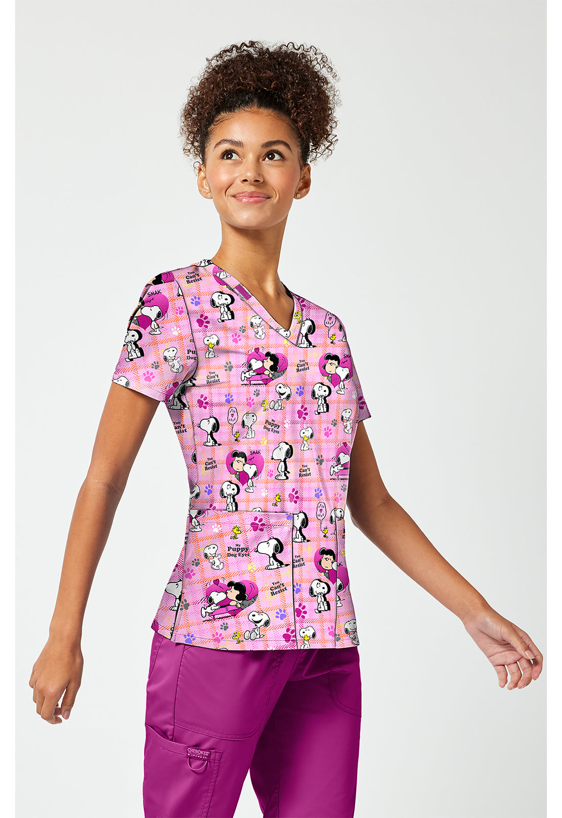 Tooniforms TF796 Women's Print V-Neck Scrub Top Snoopy Eyes