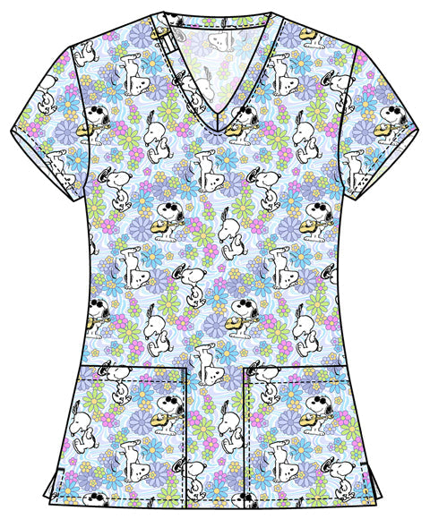 Tooniforms TF796 Print V-Neck Top Groovy Snoopy
