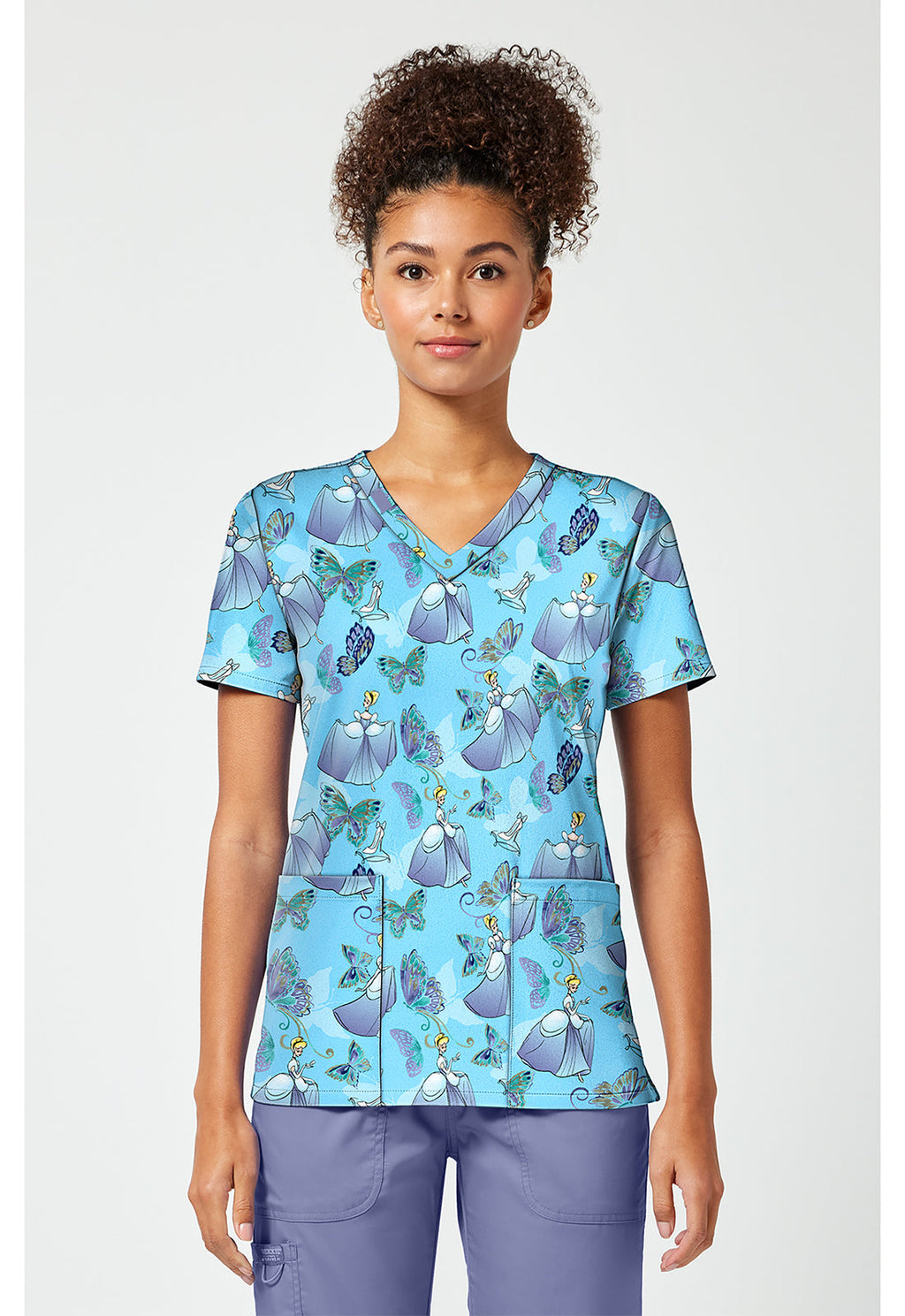 Tooniforms TF796 Women's Print V-Neck Scrub Top Cinderella Flight