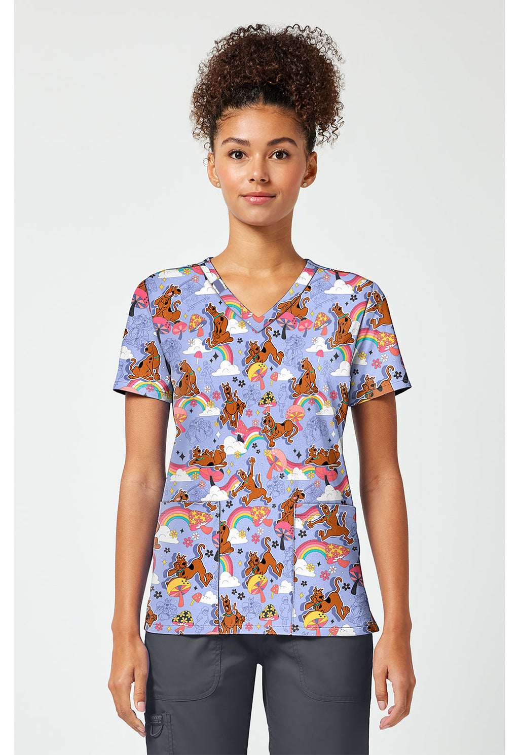 Tooniforms TF796 Women's Print V-Neck Scrub Top I Found A Clue