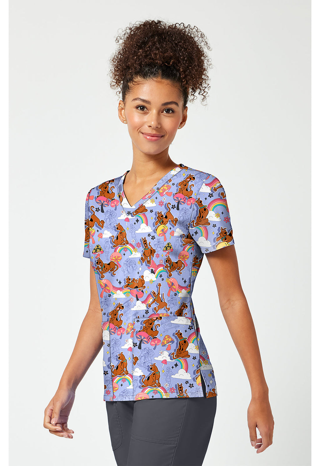 Tooniforms TF796 Women's Print V-Neck Scrub Top I Found A Clue