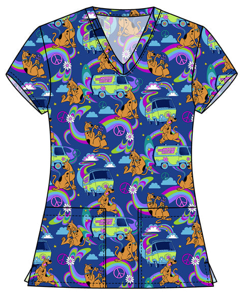 Tooniforms TF796 Print V-Neck Top Scooby-Doo Mystery