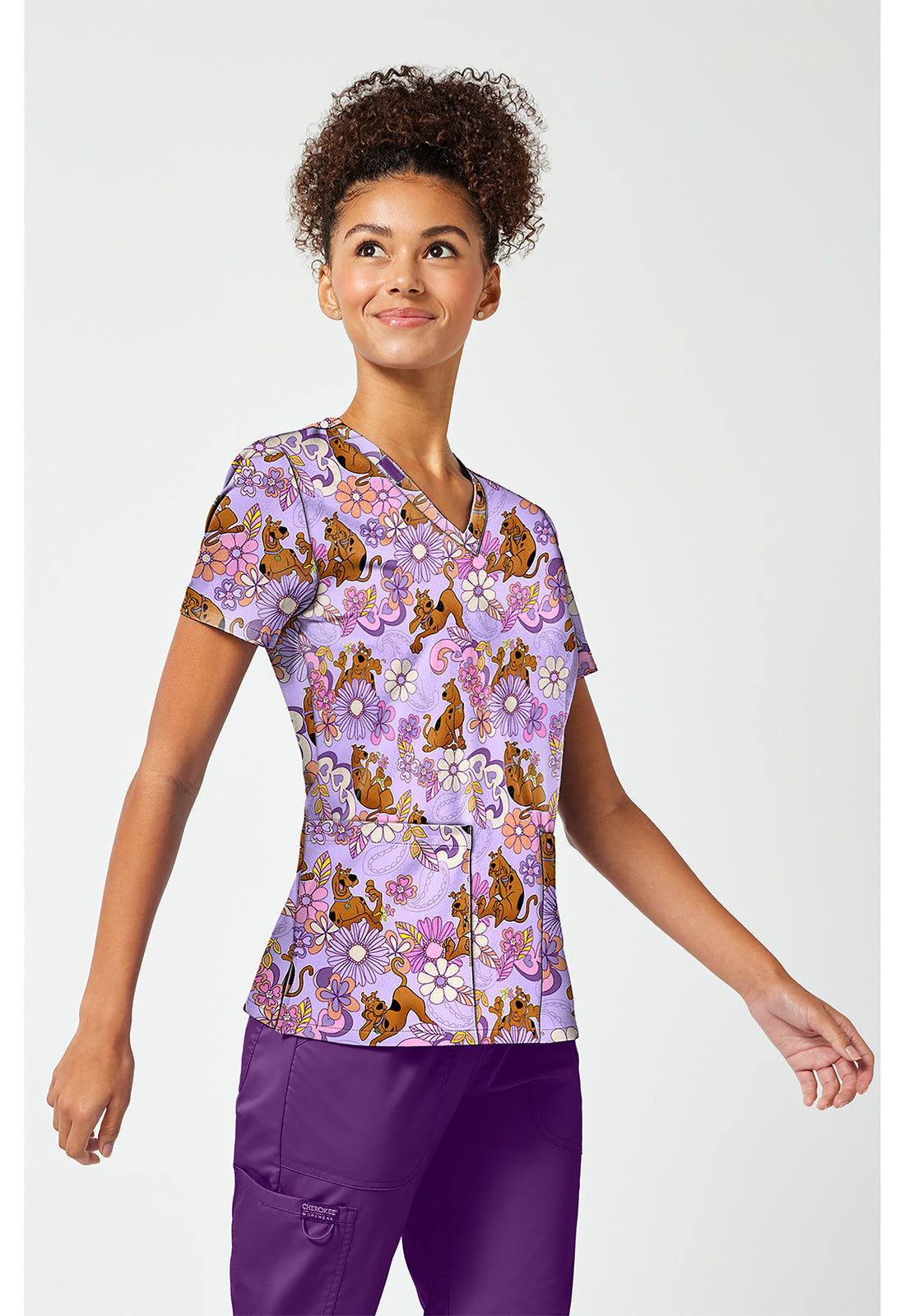 Tooniforms TF796 Women's Print V-Neck Scrub Top Mystery Garden