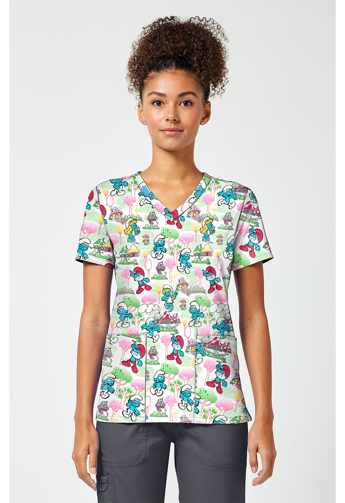 Tooniforms TF796 Women's Print V-Neck Scrub Top Good Day Feeling