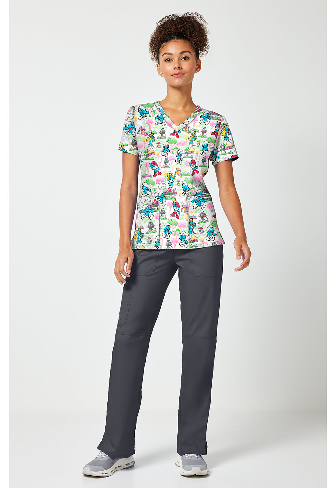 Tooniforms TF796 Women's Print V-Neck Scrub Top Good Day Feeling