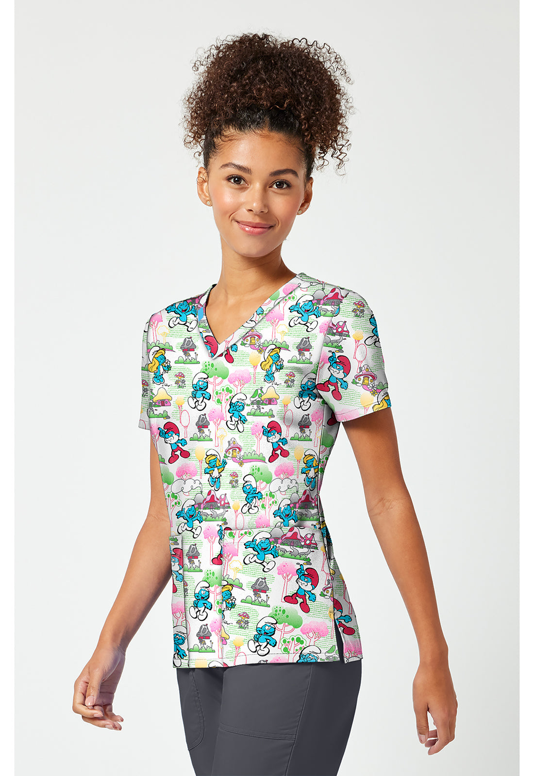 Tooniforms TF796 Women's Print V-Neck Scrub Top Good Day Feeling