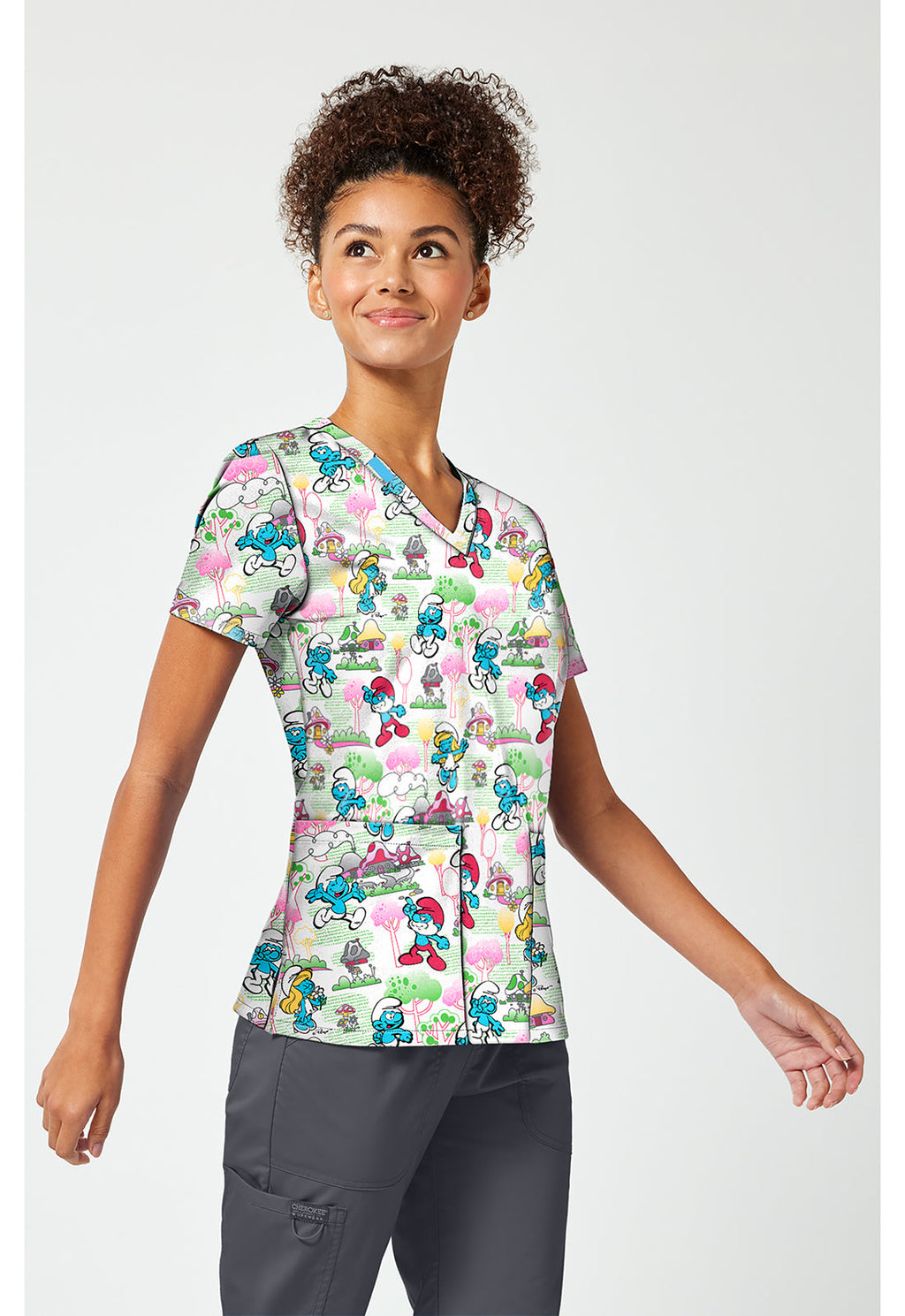 Tooniforms TF796 Women's Print V-Neck Scrub Top Good Day Feeling