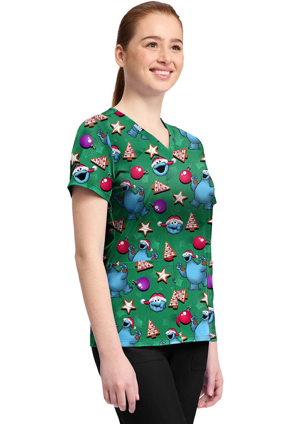 Tooniforms TF796 Print V-Neck Top Christmas Cookie