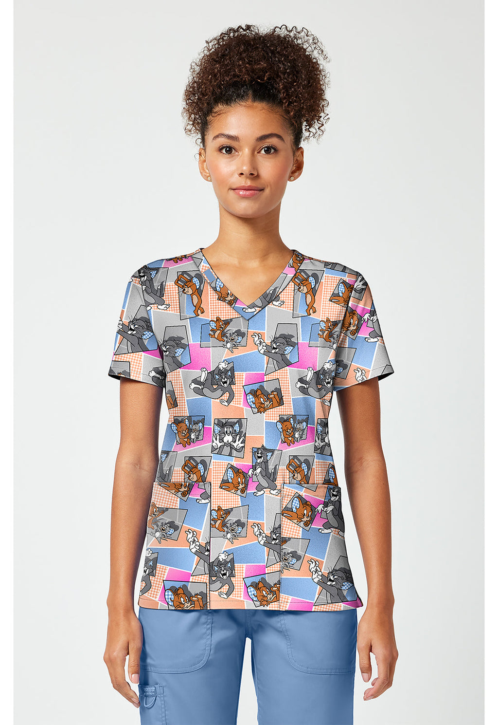 Tooniforms TF796 Women's Print V-Neck Scrub Top Tom Cat Time