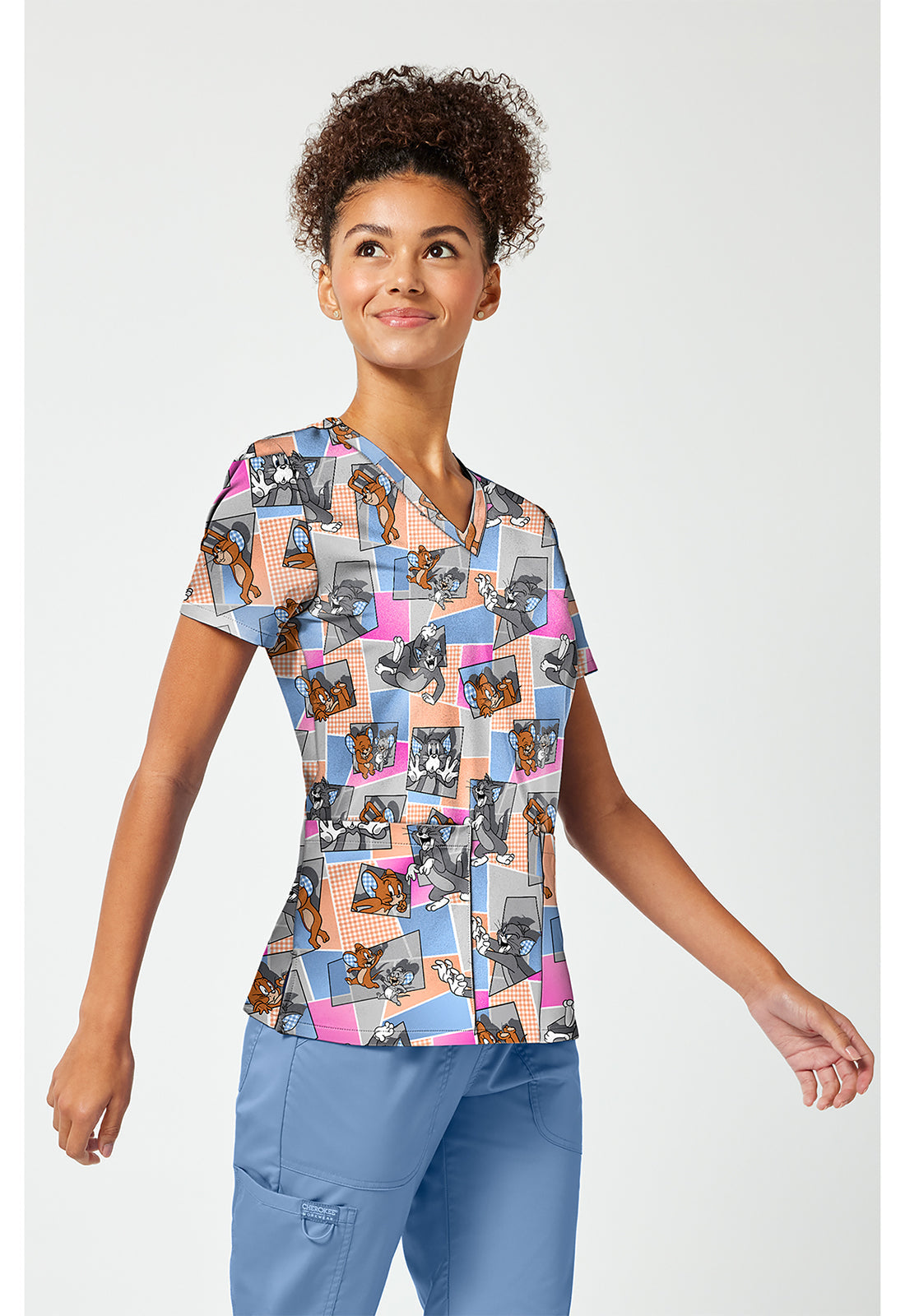 Tooniforms TF796 Women's Print V-Neck Scrub Top Tom Cat Time