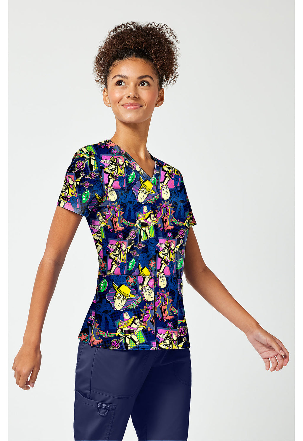 Tooniforms TF796 Women's Print V-Neck Scrub Top Comic Story