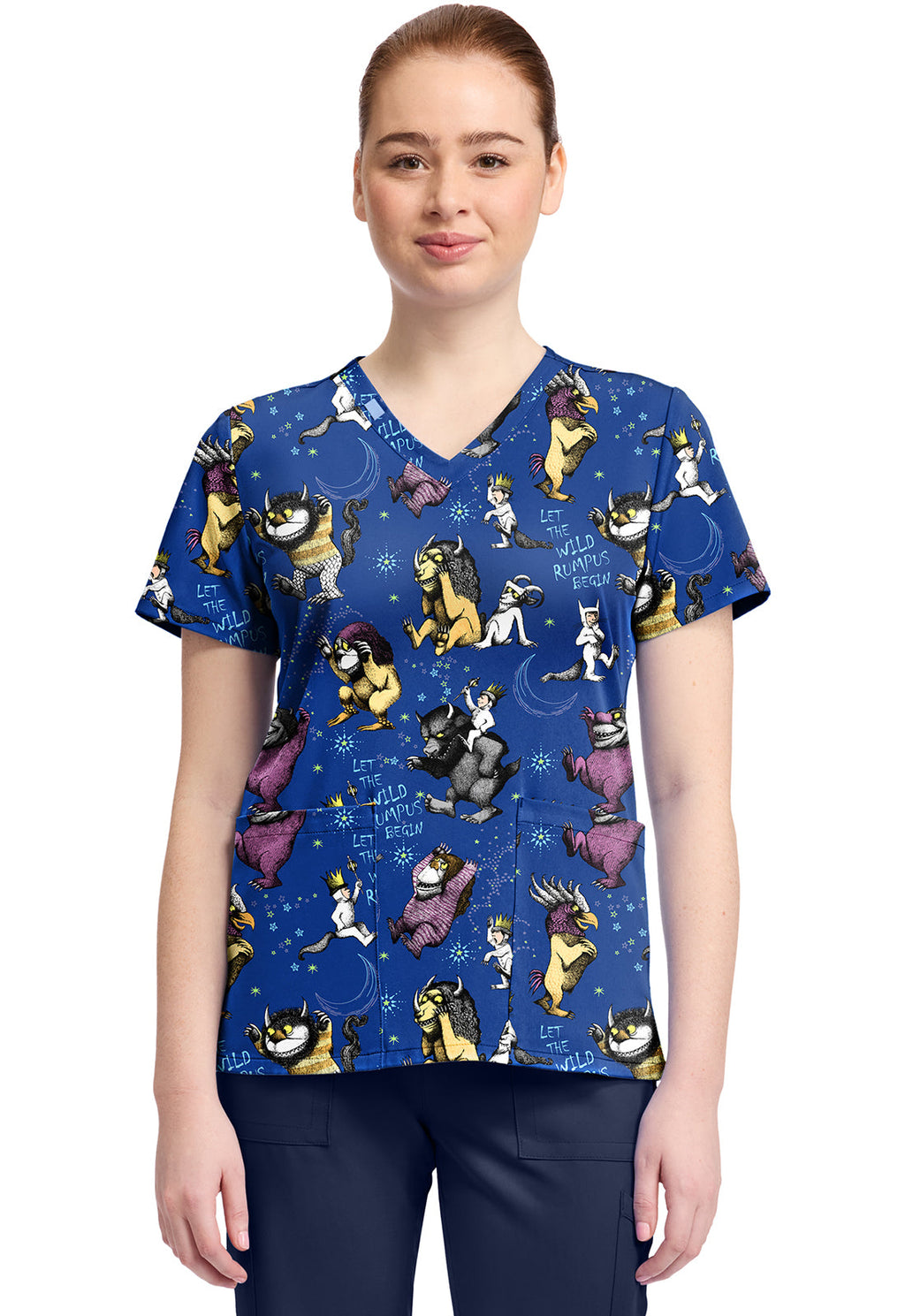 Tooniforms TF796 Print V-Neck Top Rumpus Time