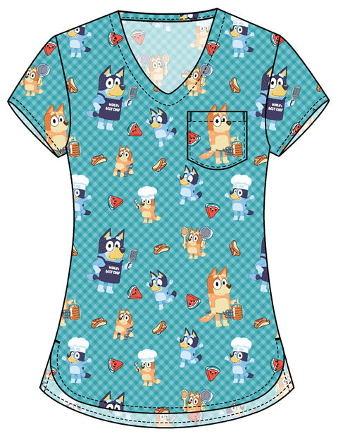 Tooniforms TF797 Print V-Neck Top Bluey Bbq