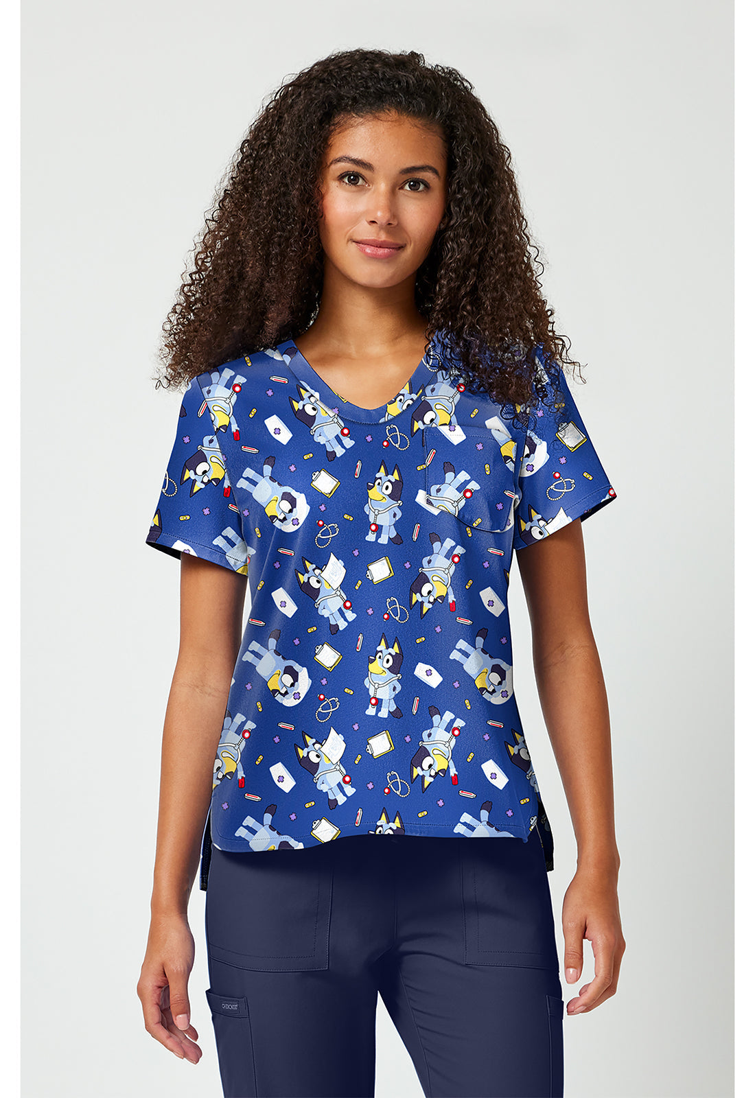 Licensed TF797 Print V-Neck Top Nurse Bluey