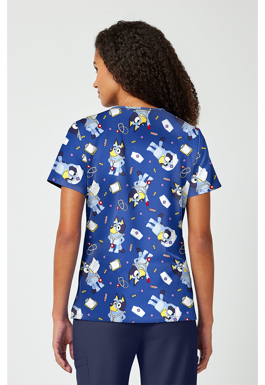 Licensed TF797 Print V-Neck Top Nurse Bluey