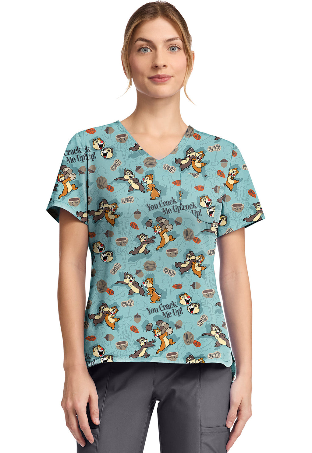 Tooniforms TF797 Print V-Neck Top Crack Me Up