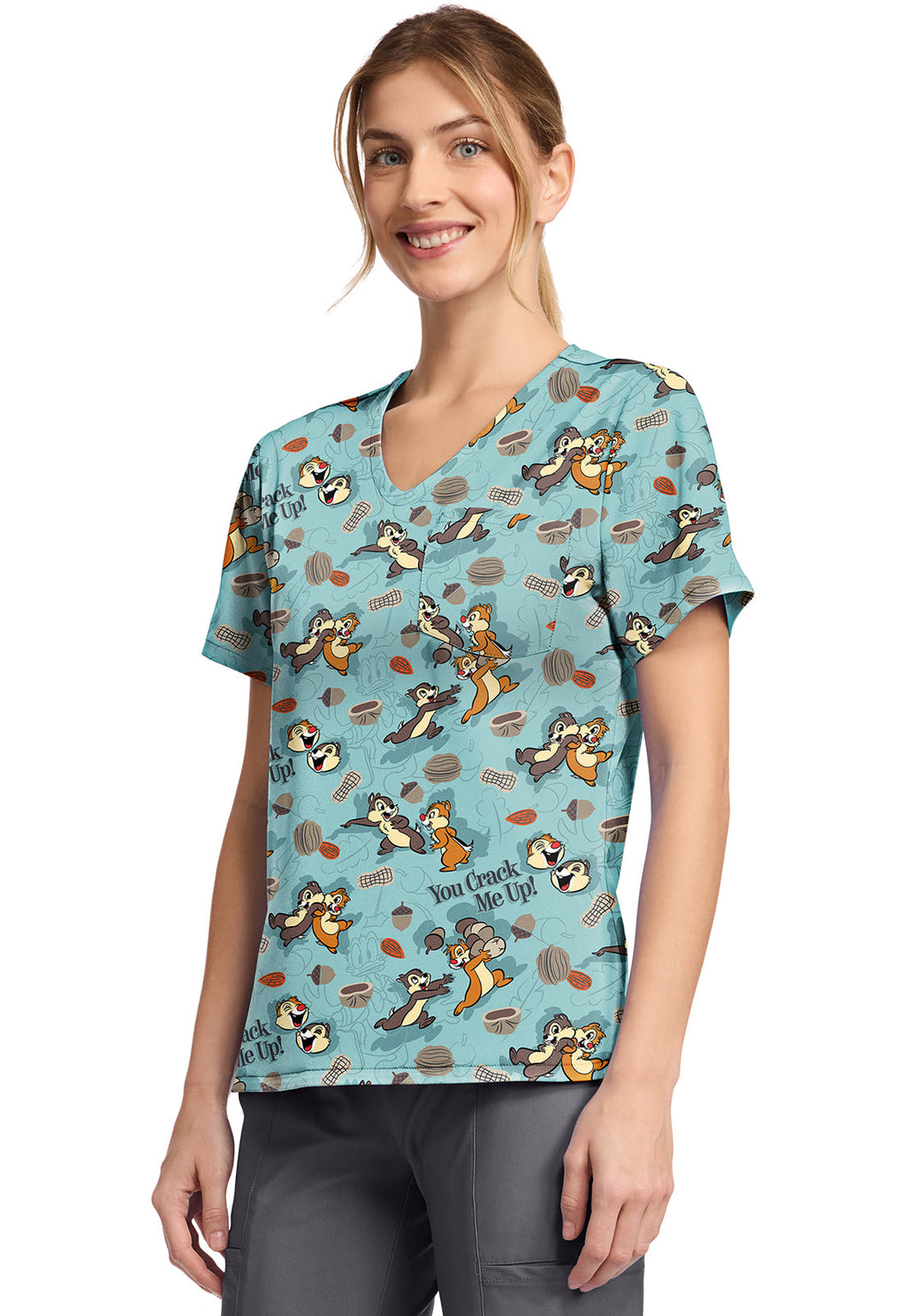 Tooniforms TF797 Print V-Neck Top Crack Me Up