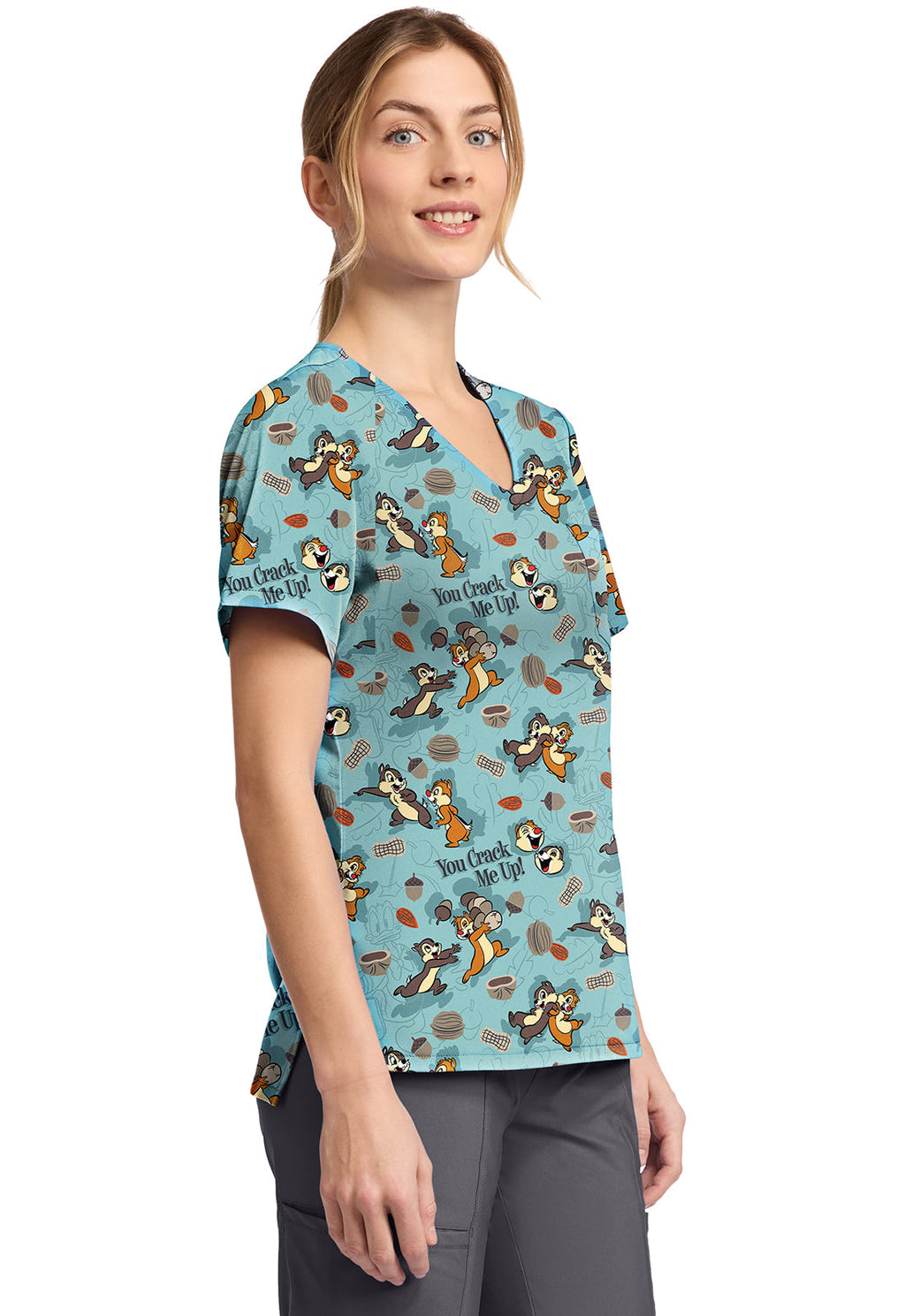 Tooniforms TF797 Print V-Neck Top Crack Me Up