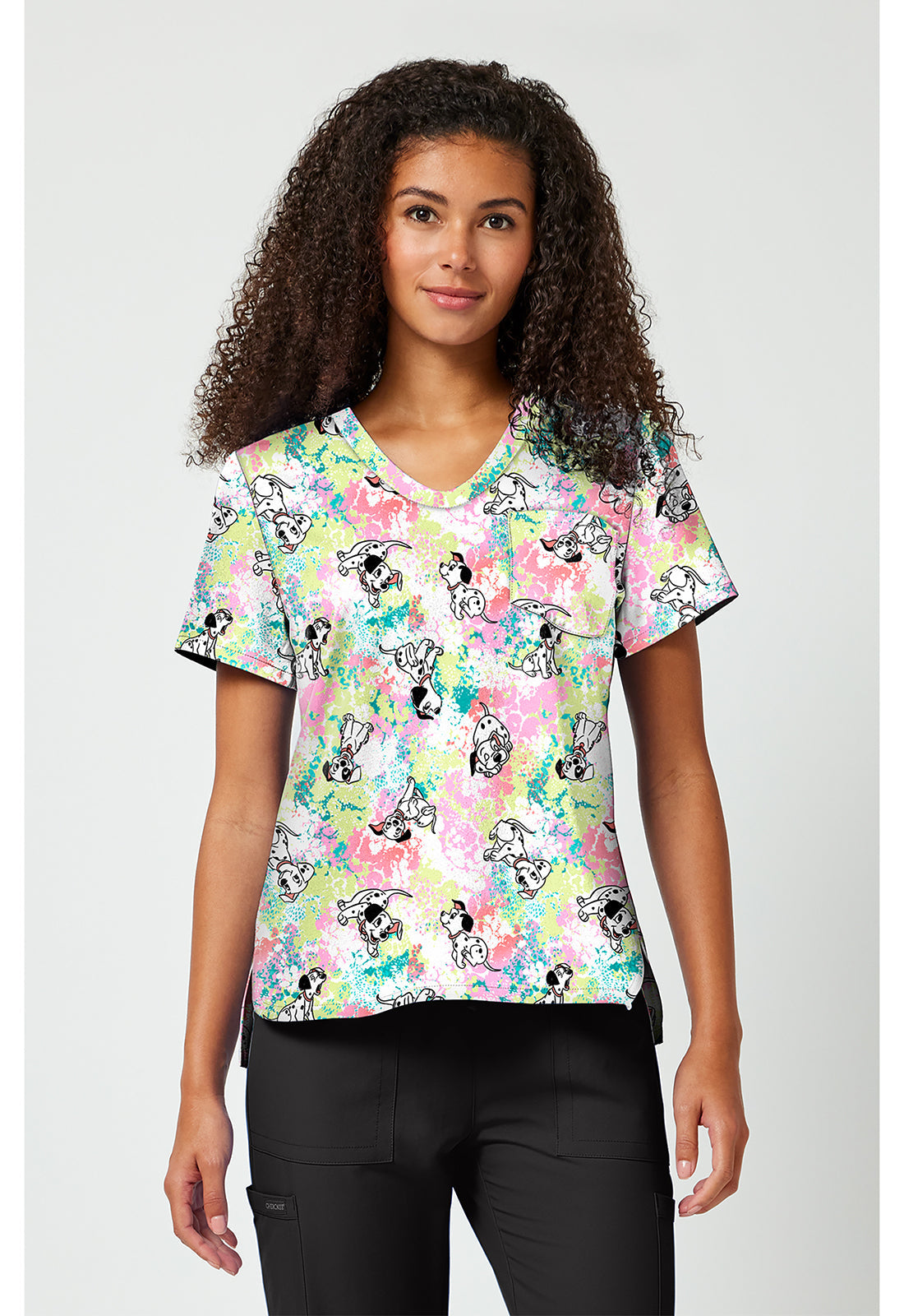 Licensed TF797 Print V-Neck Top Puppy Pile