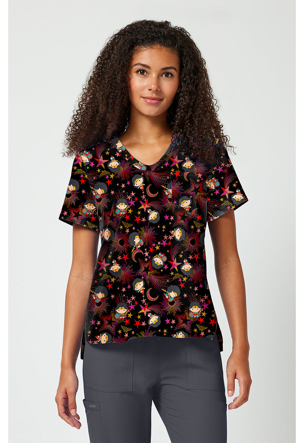 Licensed TF797 Print V-Neck Top Super Celestial