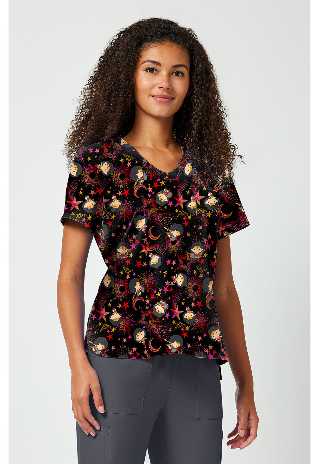 Licensed TF797 Print V-Neck Top Super Celestial