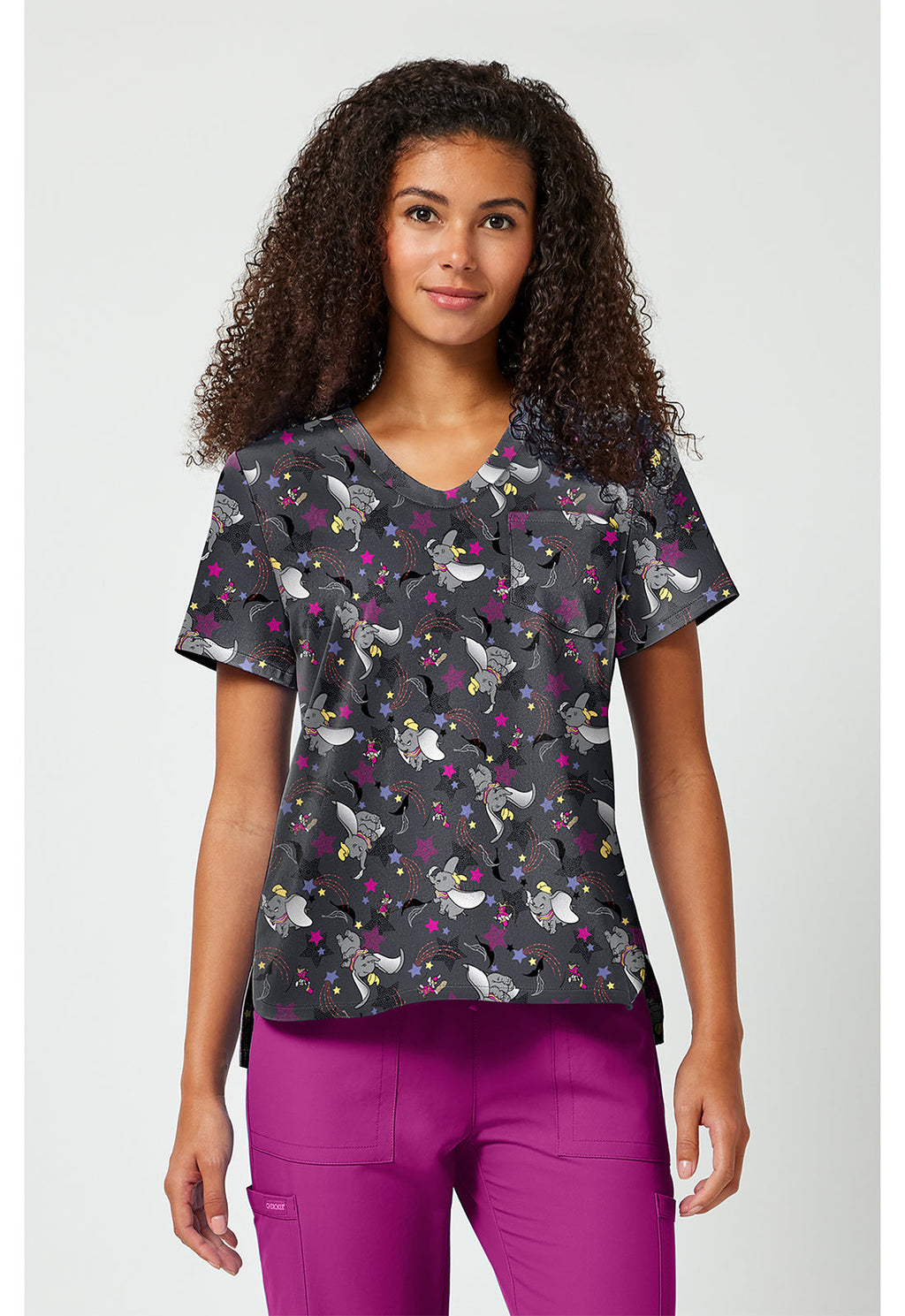 Tooniforms TF797 Women's Print V-Neck Scrub Top Dumbo Star