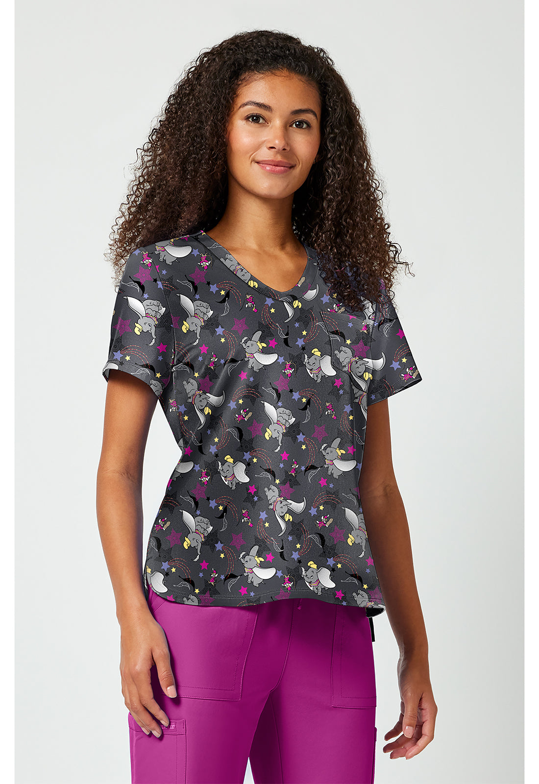 Tooniforms TF797 Women's Print V-Neck Scrub Top Dumbo Star